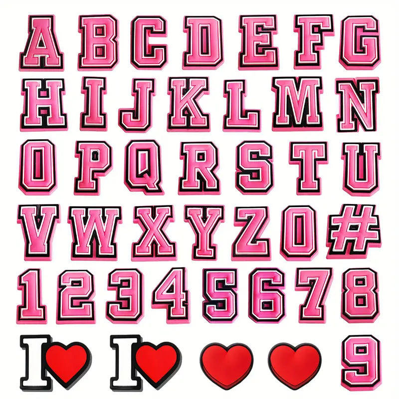 1-37PCS PVCS Sandals Shoe Charms Pink 26 Letter Alphabet Pink Math