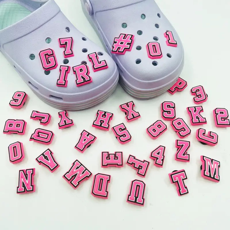 Hot 1pcs Pink Alphabet Croc Charms Letters Shoe Decorations Buckle